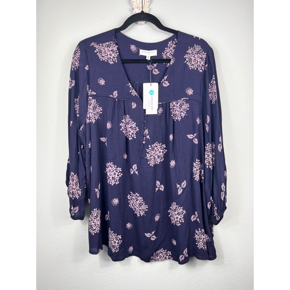 NWT‎ SKIES ARE BLUE CURVY Plus Size 2X Devan Button Detail Top